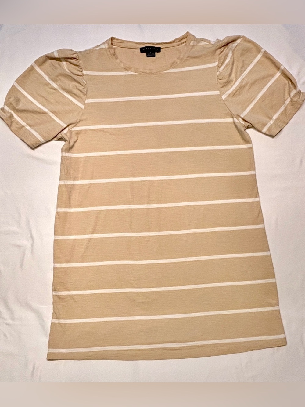 Sanctuary Beige and White Striped Puff-Sleeve Dress